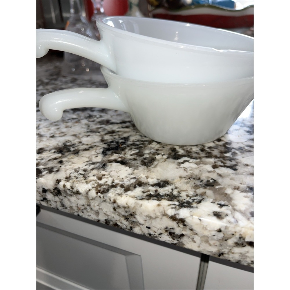 Vintage Anchor Hocking Fire King White Milk Glass Soup Bowl 5" with Handle Qty 2